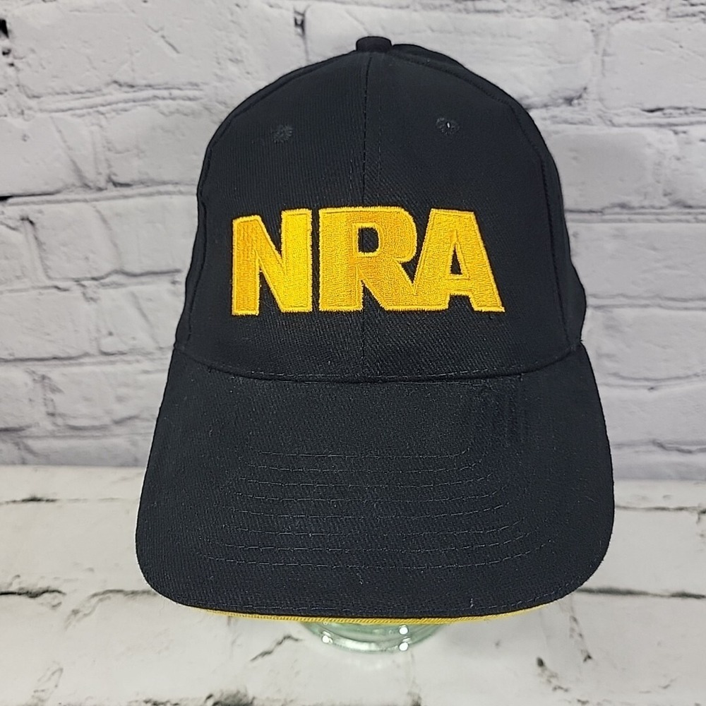 NRA Hat Mens Black Gold Adjustable Ball Cap US Flag Patch Embroidered Cotton